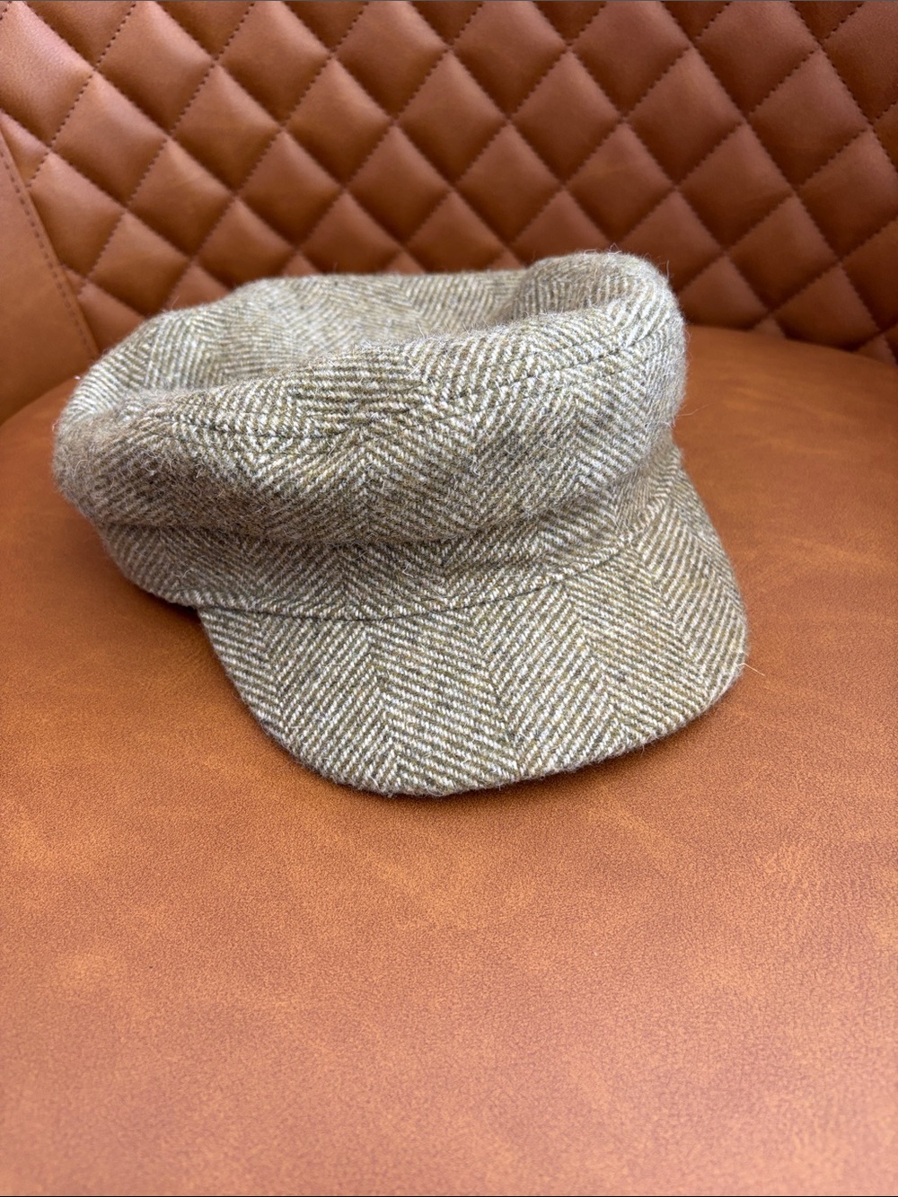 True Religion Tan Herringbone Baker Boy Cap